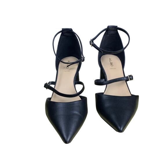 Aldo Women’s Collette Black Faux Leather Pointed Toe Ankle Strap Heels Size 11 - Picture 3 of 9